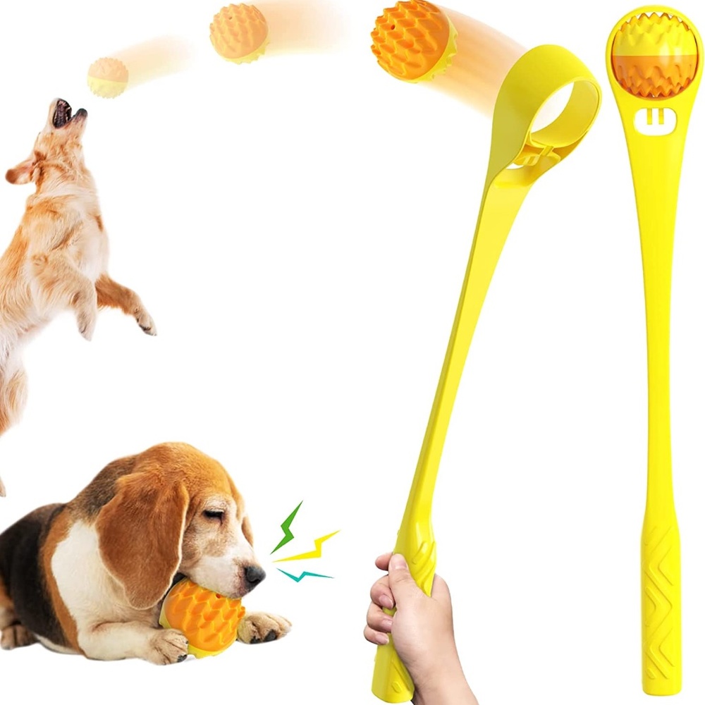 Indestructible Dental Squeaky Fetch Dog Ball Launcher Anxiety Relief For Dogs
